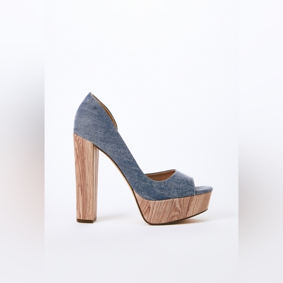 Charli Platform Peep Toe Pump - Recycled Chambray - Picture 3 of 5